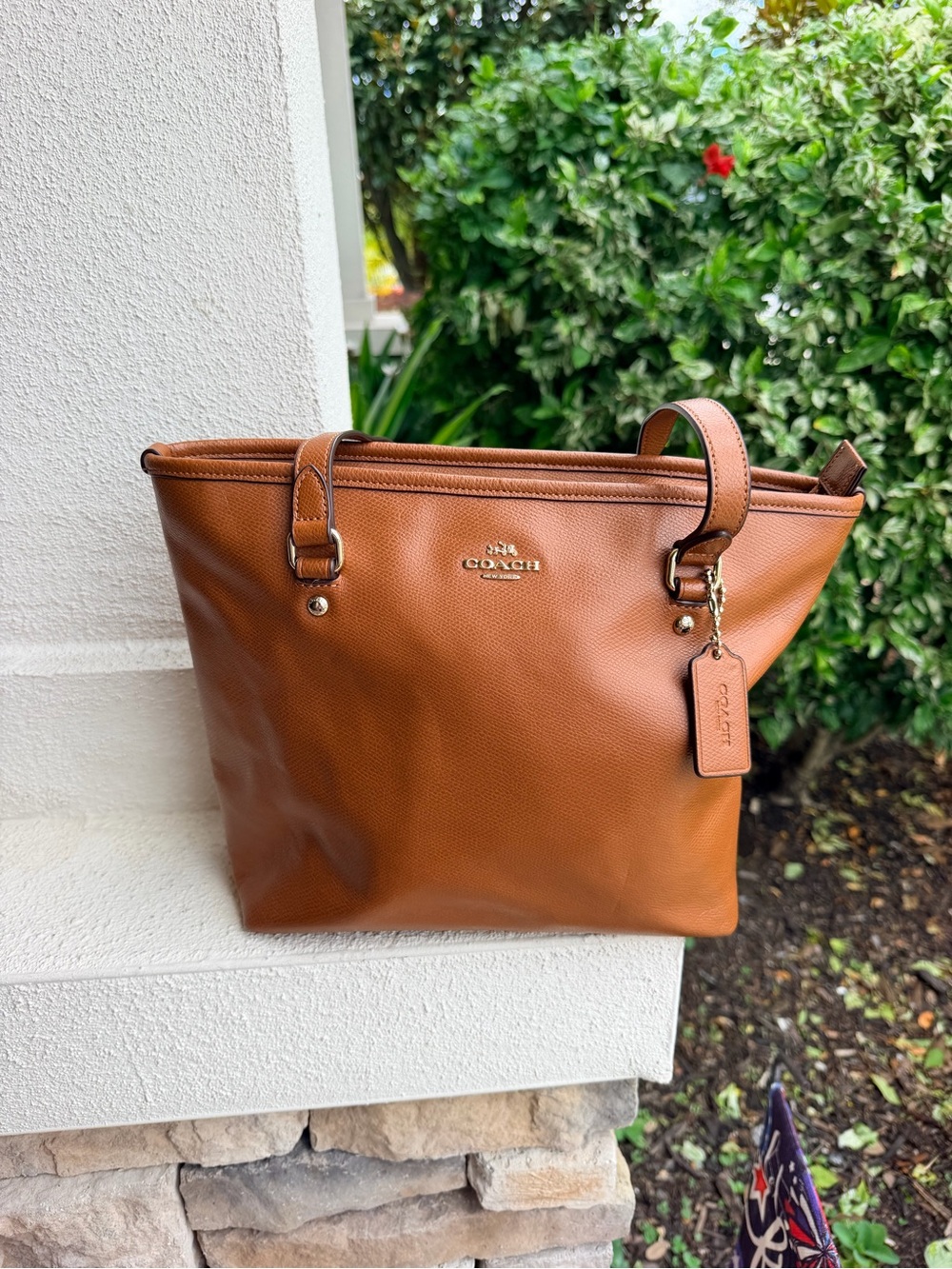 Coach Saddle Brown Crossgrain Leather Large Tote Bag Gold Hardware